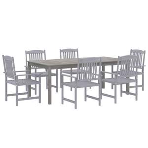 Juego de comedor de jardín duradero de siete piezas, madera de acacia maciza gris, duradero y elegante - Product Image 3