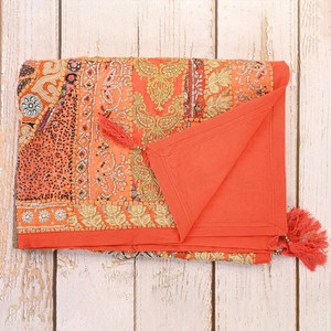 NOUVEAU Tapisserie murale en coton brodée style bohème JAIPUR, motif floral orange, carrée, pour décoration intérieure, art textile à suspendre - Product Image 3