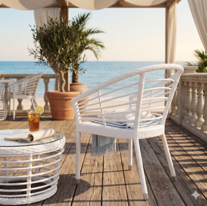 Silla de Comedor de Mimbre Sintético PE Blanco para Exteriores, Silla Moderna de Ratán para Patio, Muebles de Jardín, Silla Tipo Tubo para Cafetería o Bistro - Product Image 2