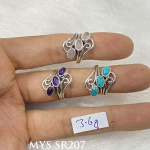 Anillo de Tres Piedras Preciosas Naturales, Turquesa, Amatista y Cuarzo, Anillos Finos Hechos a Mano, Precio al por Mayor - Product Image 1