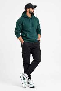 Plus Size <b>Men's</b> <b>Green</b> Solid Hooded Pullover Sweatshirt Cotton French Terry Autumn <b>Hoodie</b> - Product Image 2