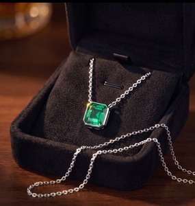 925 Sterling Silver <b>Emerald</b> Cut Green Lab Grown Diamond Pendant <b>Necklace</b> for Women - Product Image 5