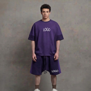 ชุดเสื้อยืดและกางเกงขาสั้นลำลองผ้าฝ้าย 100% สำหรับผู้ชาย คอกลม แขนสั้น เนื้อผ้าหนา ทรงหลวม ขายส่ง - Product Image 5