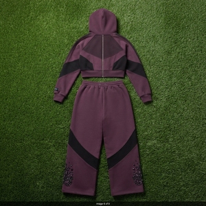 Conjunto Deportivo de Dos Piezas para Mujer, Sudadera con Cierre Regular y Pantalones Anchos, Detalle de Pedrería Bordada, 100% Algodón - Product Image 4