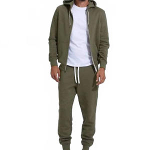 Sudadera con capucha y cremallera completa de felpa francesa de algodón transpirable y ligero para hombre, conjunto de pantalón y sudadera con cintura elástica para invierno - Product Image 1