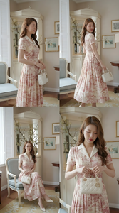 Robe midi à imprimé floral pour femmes avec manches bouffantes courtes Prix direct usine OEM ODM Vente en gros d'usine de vêtements - Product Image 5