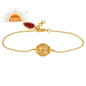 Corundum Ruby <b>Gemstone</b> <b>Bracelet</b> Supplier Gold Plated 925 Sterling Silver Charm Link <b>Bracelet</b> Jewelry Wholesaler - Product Image 3