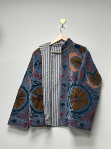 Veste bomber en velours brodé de style indien, respirante, bohème, écologique, Suzani, col rond, manches longues, grande taille, pour femmes, hiver - Product Image 2