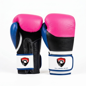 Gants de boxe en cuir rose, bleu et noir Dumela 16 oz, équipement d'entraînement professionnel avec logo - Product Image 1