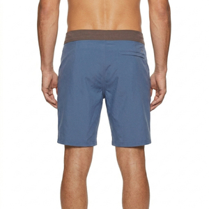 Premium Men's Surf Board Shorts with Brown Waistband Classic Blue Quick Dry Swim Trunks Custom Logo Summer Beachwear - Product Image 3