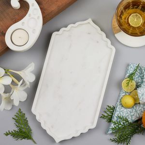 Luxury White Marble Serving Tray with Scalloped Edge Design for Kitchen Countertop <b>Coffee</b> <b>Table</b> & Vanity Decor - Product Image 3