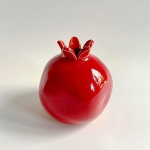 Vase à fleurs en forme de grenade rouge, céramique émaillée brillante, style Art déco, cuite à haute température, ensemble de 4 décorations de table en forme de fruit pour la maison - Product Image 5