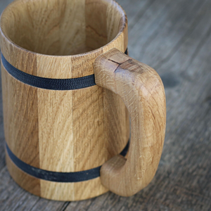 Chope à bière en bois artisanale traditionnelle de haute qualité avec intérieur et poignée en acier |   Écologique, durable, style classique, 100-400 ml - Product Image 4