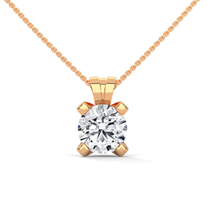 Lab Grown Diamond <b>Pendant</b> 14K <b>Solid</b> <b>Gold</b> Round Brilliant Charm Four Prong Necklace for Gift and Party - Product Image 1