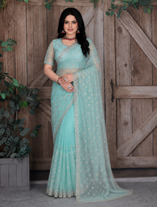 Saris indiens de créateur Vexotrend pour femmes, motif Patola traditionnel, pour mariage, fête, Diwali, élégants, en tissu filet, séchage rapide, infroissables - Product Image 4