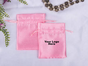 Wholesale Custom Lightweight Satin Pink <b>Drawstring</b> <b>Pouch</b> Personalized Logo for Jewelry Wedding Gift Container Packaging - Product Image 5