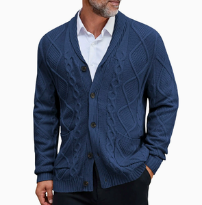 <b>Men</b> Soft Knit <b>Cardigan</b> Sweater Acrylic Fabric <b>Long</b> Sleeve Button Front Casual Warm Lightweight Comfortable Ribbed Cuffs Classic - Product Image 1