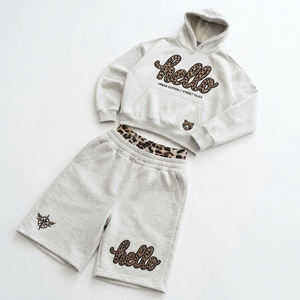 Ensemble assorti sweat à capuche polaire et short – Tenue décontractée deux pièces 100 % coton épais pour le sport et le style urbain - Product Image 1