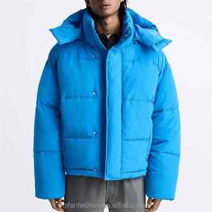 Custom Windbreaker Hooded Padded Quilted Down Puffer <b>Jacket</b> for <b>Men</b> - Product Image 4