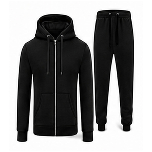 Ensemble de survêtement décontracté unisexe marron uni avec sweat à capuche zippé et pantalon de jogging, 100 % polyester polaire, séchage rapide, respirant, coupe ample et coupe-vent - Product Image 2