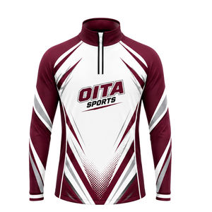 <b>Burgundy</b> White Quarter Zip Sports <b>Shirt</b> Long Sleeve Athletic Training Running Teamwear Custom Performance Sportswear Top Jerseys - Product Image 1