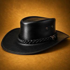 Chapeau western en cuir noir fait main de qualité supérieure, sur mesure, chapeau de cowboy en cuir véritable - Product Image 3