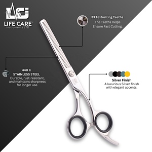 Juego de tijeras de peluquería profesional, tijeras de adelgazamiento y cabello de color plateado, fabricadas con acero inoxidable de alta calidad por Life Care - Product Image 5