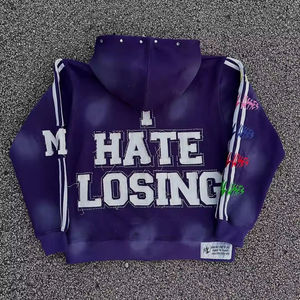 Rhinestone Work Applique Embroidery Hooded Zip Sweatshirt <b>for</b> Unisex <b>Hip</b> Hop Style Streetwear Acid Wash Premium Zip-Up Hoodies - Product Image 2