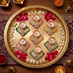 Support décoratif en laiton pour bougie chauffe-plat, motif paon perlé, décoration de table pour le festival Diwali, fait main, écologique, pour la maison - Product Image 6