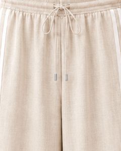 Pantalones de chándal anchos de lino beige personalizados por el fabricante con rayas laterales blancas para mujer, pantalones casuales de ajuste holgado con cintura elástica - Product Image 6