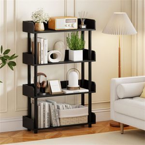 Libreria Moderna a 4 Ripiani con Gambe Rialzate, Espositore in Acciaio Anti-Ribaltamento per Casa e Ufficio, Arredamento Nero per Soggiorno - Product Image 1