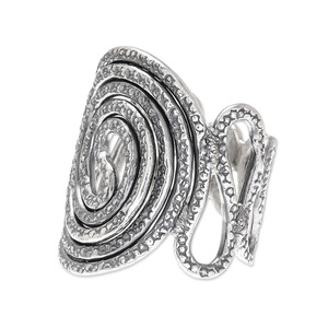 Anillo de cóctel con patrón en espiral de plata de ley 925 hecho a mano, regalo de joyería de moda unisex - Product Image 2