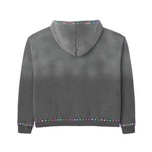 Sweat à capuche zippé surdimensionné pour homme en tissu polyester épais, couleur unie, avec strass personnalisés - Product Image 3