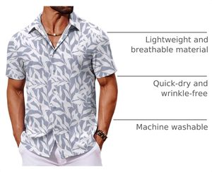 เสื้อชายหาดใส่สบายสำหรับผู้ชาย ฤดูร้อน น้ำหนักเบา ระบายอากาศได้ดี ลายพิมพ์ฮาวาย โพลีเอสเตอร์ แขนสั้นลำลอง ไซส์ใหญ่ - Product Image 3