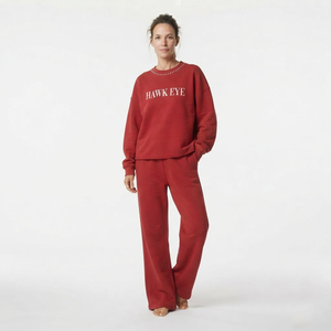 Ensemble de survêtement pour femmes avec sweat-shirt à col rond à manches longues orné de strass et pantalon à jambes larges, imprimé personnalisé, brodé, deux pièces, vente en gros - Product Image 4