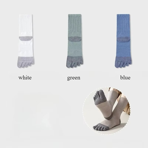 Five Toe Knee High <b>Socks</b> For <b>Men</b> Women Breathable Knitted Cotton Bamboo Fiber Solid Color <b>White</b> Blue Black Spring Casual Wear - Product Image 2