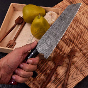 New Custom Handmade Damascus Steel Full Tang Professional Santoku <b>Kitchen</b> Chef <b>Knife</b> 8" <b>Sharp</b> Blade W/Pakkawood Handle - Product Image 3