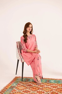 Salwar Kameez en coton brodé rose pour femmes, vêtements ethniques traditionnels amples, style Inde Pakistan, toutes saisons, fête, mariage - Product Image 1