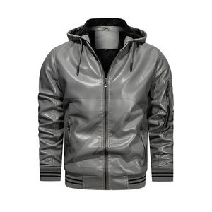 Chaqueta de cuero con capucha para hombre, chaqueta de motociclista, resistente al viento y al agua, para primavera y otoño - Product Image 5