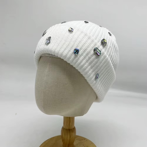 Fashion Luxury Shiny Bling Rhinestones Y2k Skull Beanie <b>Hat</b> <b>Winter</b> Warm Thick Knit Stretchy Cap with Gems for Women - Product Image 1
