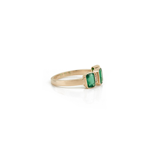 Productos de Moda, Anillo de Tres Piedras Apilables de Oro Amarillo Real de 14K con Esmeralda Natural y Diamantes, Precio de Fábrica al por Mayor - Product Image 5