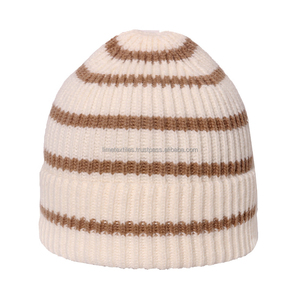 Wholesale Custom Fashion Strip <b>Beanie</b> Jacquard Knitted 100% <b>Wool</b> Adjustable Unisex Winter <b>Hats</b> - Product Image 6