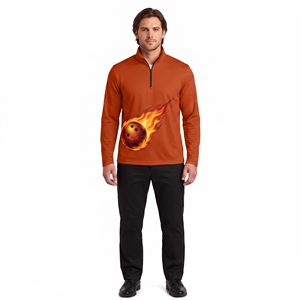Haut d'été unisexe à col montant et manches courtes avec fermeture éclair, imprimé par sublimation – Motif boule de bowling flamboyante - Product Image 1