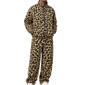 Y2K Custom <b>Men</b>’s Leopard Print Windbreaker Tracksuit Wholesale Retro Streetwear <b>Zip</b> Up <b>Jacket</b> Wide Leg Jogger Sets OEM Hoodies - Product Image 3