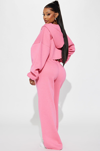 Custom <b>Cropped</b> <b>Zip</b>-<b>Up</b> Hooded Women's Cotton Hoodie and Pants Two-Piece Set Casual Sports Streetwear Short Coat Loose Fit - Product Image 6