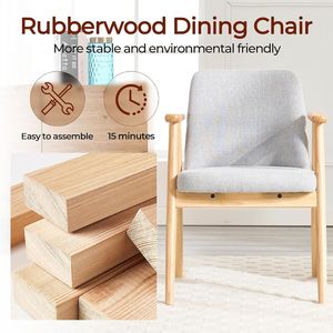 Chaise de salle à manger moderne en bois, fauteuil rembourré en tissu beige avec pieds en bois massif pour restaurant, salle à manger, salon, maison - Product Image 5