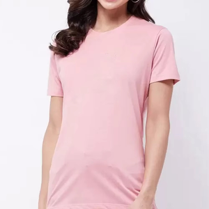 เสื้อคอกลมทรงสลิมฟิตสีชมพูอ่อนระบายอากาศได้ดีเสื้อคอตตอนสีชมพูออกแบบได้ตามต้องการเสื้อผ้าแนวสตรีทลำลองสำหรับฤดูร้อน - Product Image 1