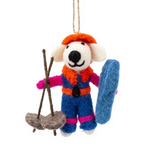 Adorno Navideño de Oso Esquiador Hecho a Mano, Ecológico, 100% Lana, Forma de Animal Pequeño, Decoración de Interior, Estilo Tradicional, para Pared - Product Image 2