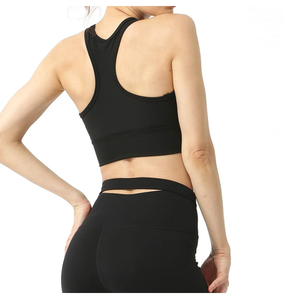 Ensemble de yoga 2 pièces pour femmes, leggings taille haute et brassière de sport sans manches, col en V, noir uni, sans couture, vêtements de sport personnalisables avec logo, vente en gros - Product Image 5