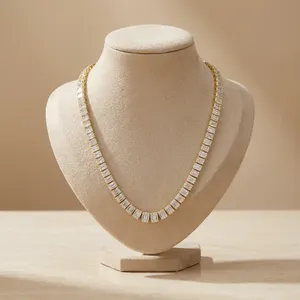 Ensemble collier et bracelet en or avec diamants de laboratoire taille baguette, ensemble de chaînes en or de luxe avec diamants de laboratoire taille baguette, bijoux fins - Product Image 1